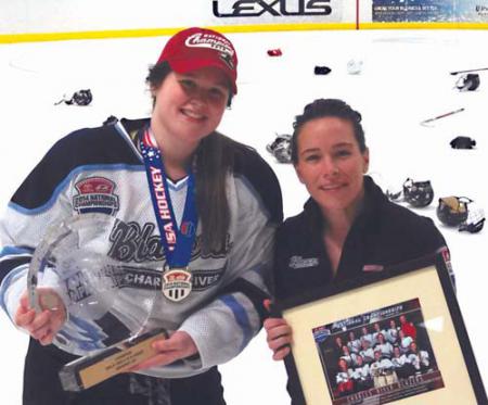 National champs: Seventeen year-old Brenna Galvin, left, scored the national championship goal for the Charles River Blazers, coached by her Dot neighbor, Kerri Doolin. Photo by Craig Galvin